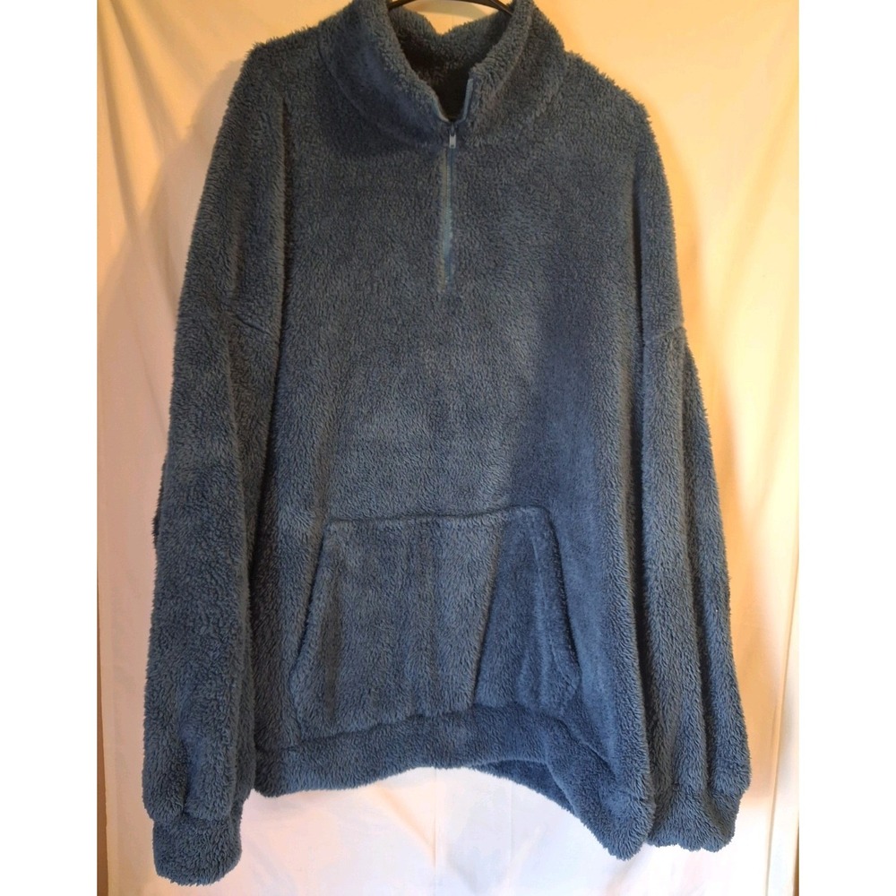 SHEIN EZwear 4XL Navy Fluffy High Collar Half Zip Sweatshirt, Autumn/Winter
